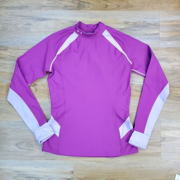🔺️Under Armour Purple & Pink Mock Neck Athletic Long Sleeve Top Large - Picture 1 of 8